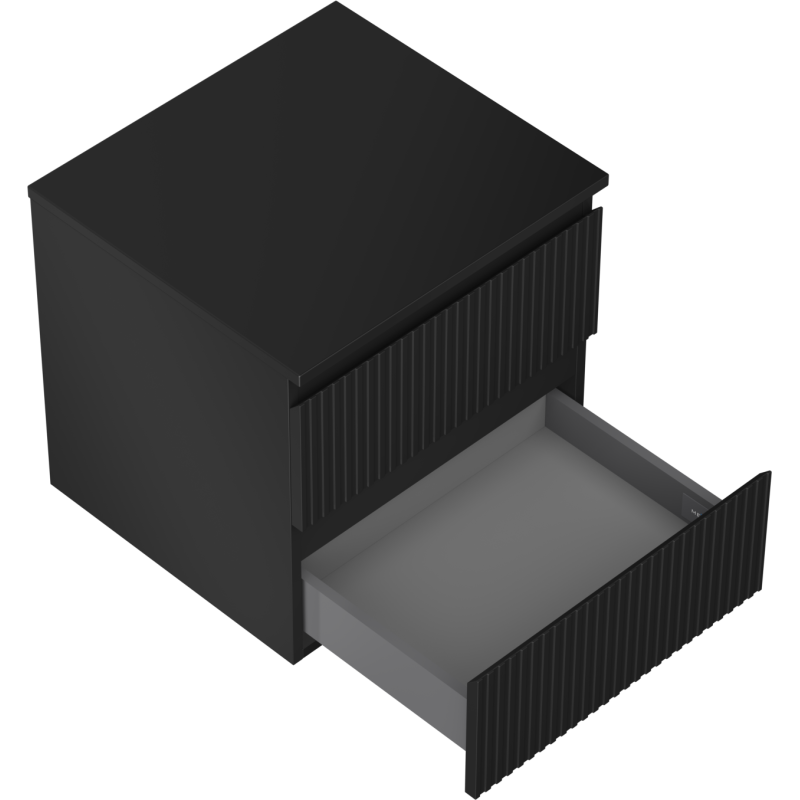 Mexen Rivel vonios kambario spintelė po kriaukle, 50 cm, su stalviršiu, 2 stalčiai, rievuota, matinė juoda