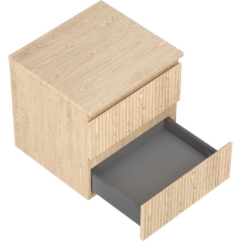 Mexen Rivel vonios spintelė po praustuvu 50 cm su stalviršiu, 2 stalčiais, rifliuota, ąžuolas - 91A20-05047-2-BFFC81