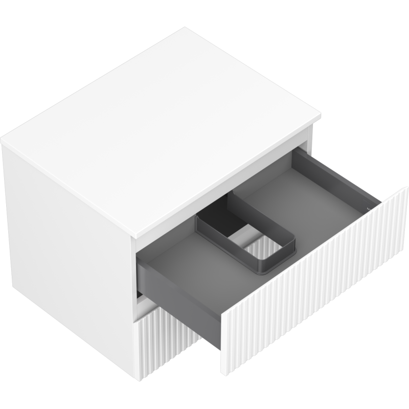 Mexen Rivel vonios spintelė po praustuvu 60 cm su stalviršiu, 2 stalčiai, grioveliai, matinė balta - 91A20-06047-2-BFFC01
