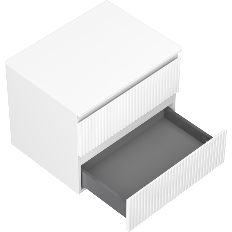 Mexen Rivel vonios spintelė po praustuvu 60 cm su stalviršiu, 2 stalčiai, grioveliai, matinė balta - 91A20-06047-2-BFFC01