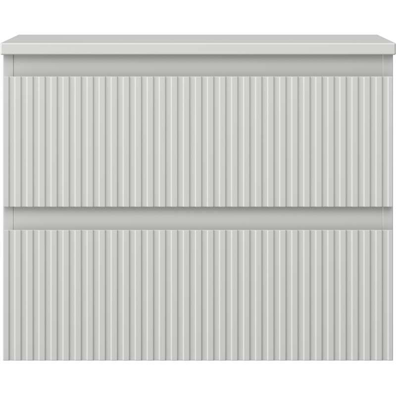 Mexen Rivel vonios kambario spintelė po praustuve 60 cm su stalviršiu, 2 stalčiai, rifliuota, pilkai matinė