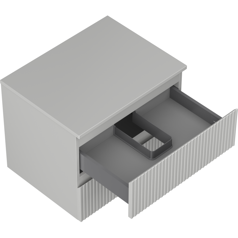 Mexen Rivel vonios kambario spintelė po praustuve 60 cm su stalviršiu, 2 stalčiai, rifliuota, pilkai matinė