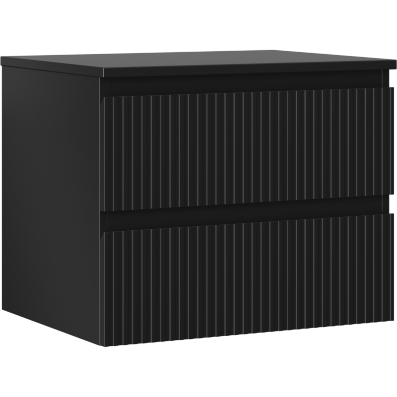 Mexen Rivel vonios kambario spintelė po praustuvu 60 cm su stalviršiu, 2 stalčiai, rifliuota, juoda matinė