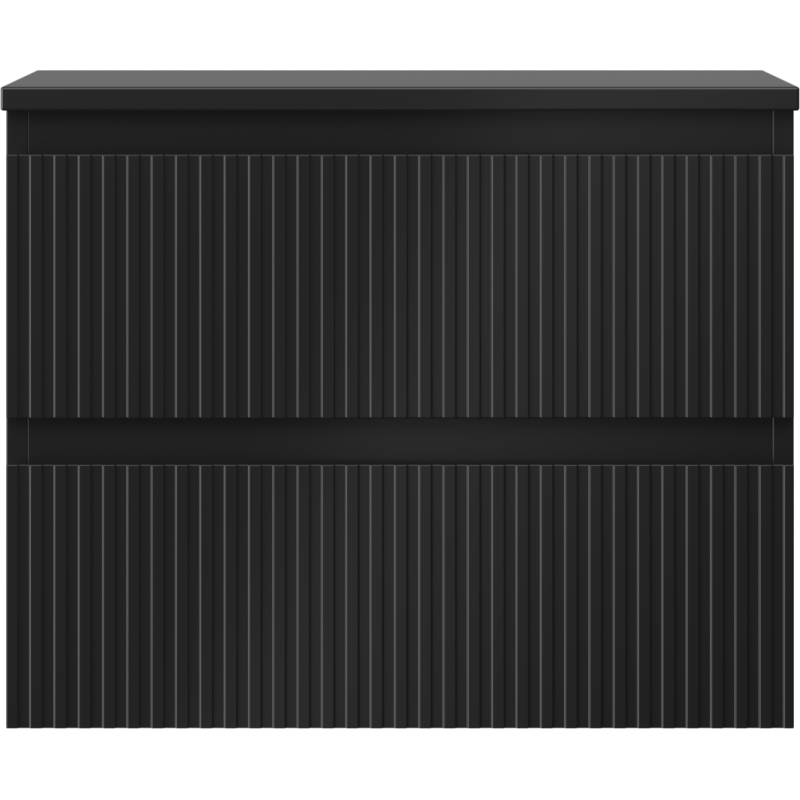 Mexen Rivel vonios kambario spintelė po praustuvu 60 cm su stalviršiu, 2 stalčiai, rifliuota, juoda matinė