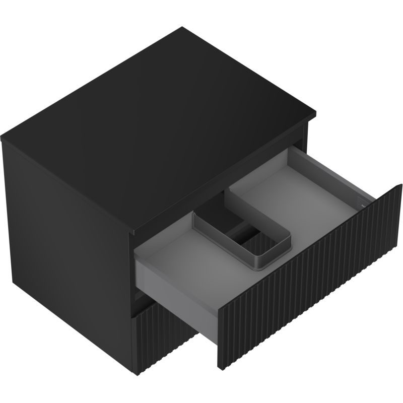 Mexen Rivel vonios kambario spintelė po praustuvu 60 cm su stalviršiu, 2 stalčiai, rifliuota, juoda matinė