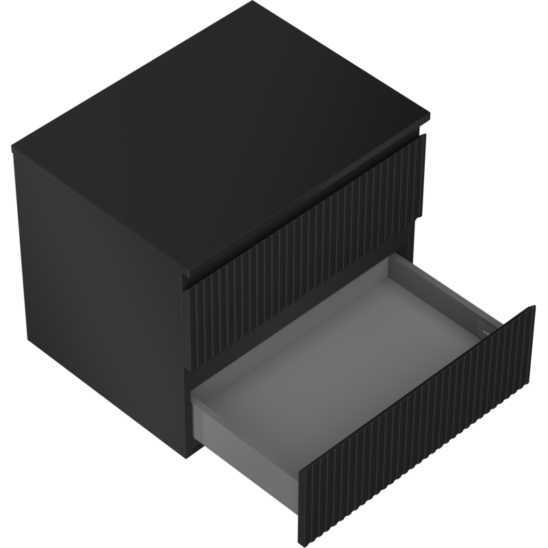 Mexen Rivel vonios kambario spintelė po praustuvu 60 cm su stalviršiu, 2 stalčiai, rifliuota, juoda matinė