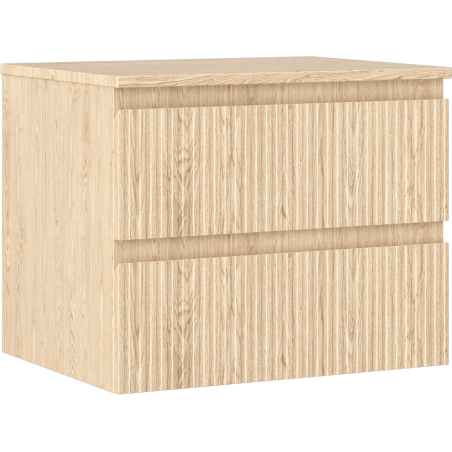 Mexen Rivel vonios kambario spintelė po praustuvu 60 cm su stalviršiu, 2 stalčiai, rifliuota, ąžuolas - 91A20-06047-2-BFFC81