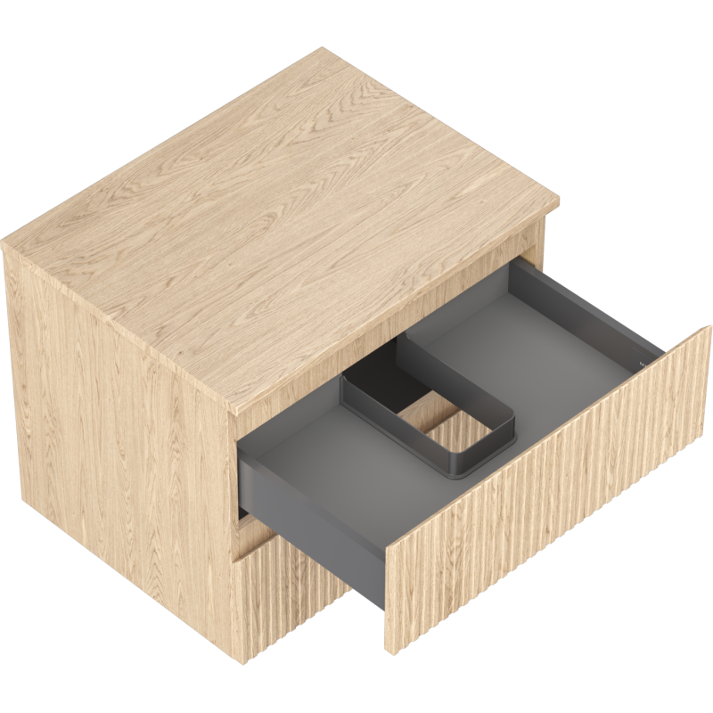 Mexen Rivel vonios kambario spintelė po praustuvu 60 cm su stalviršiu, 2 stalčiai, rifliuota, ąžuolas - 91A20-06047-2-BFFC81