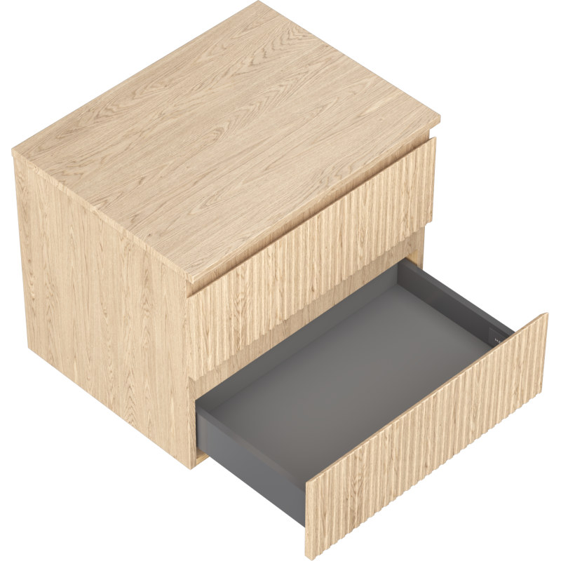 Mexen Rivel vonios kambario spintelė po praustuvu 60 cm su stalviršiu, 2 stalčiai, rifliuota, ąžuolas - 91A20-06047-2-BFFC81