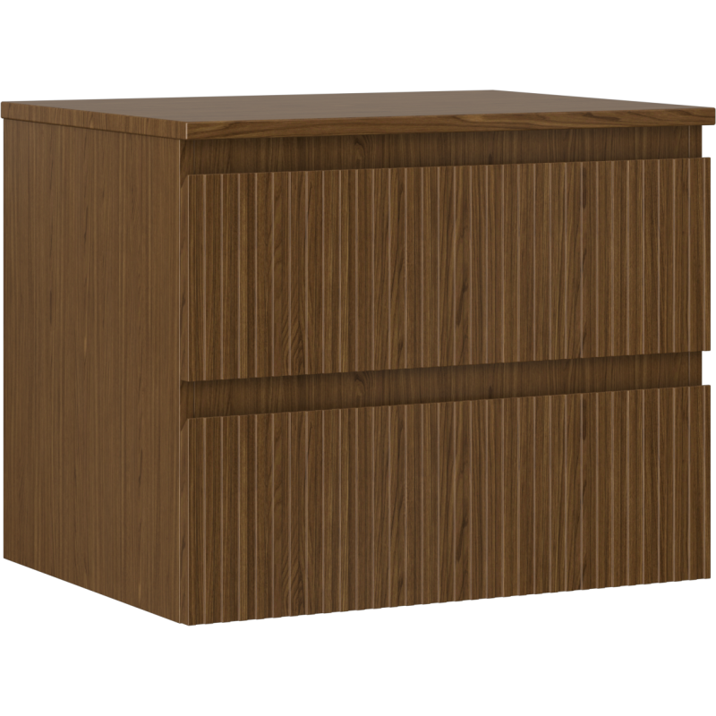 Mexen Rivel vonios kambario spintelė po praustuvu 60 cm su stalviršiu, 2 stalčiai, rifliuota, riešutas - 91A20-06047-2-BFFC86