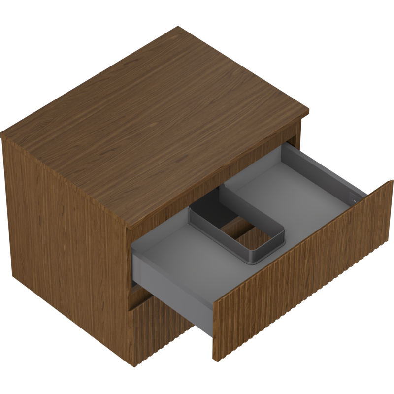 Mexen Rivel vonios kambario spintelė po praustuvu 60 cm su stalviršiu, 2 stalčiai, rifliuota, riešutas - 91A20-06047-2-BFFC86