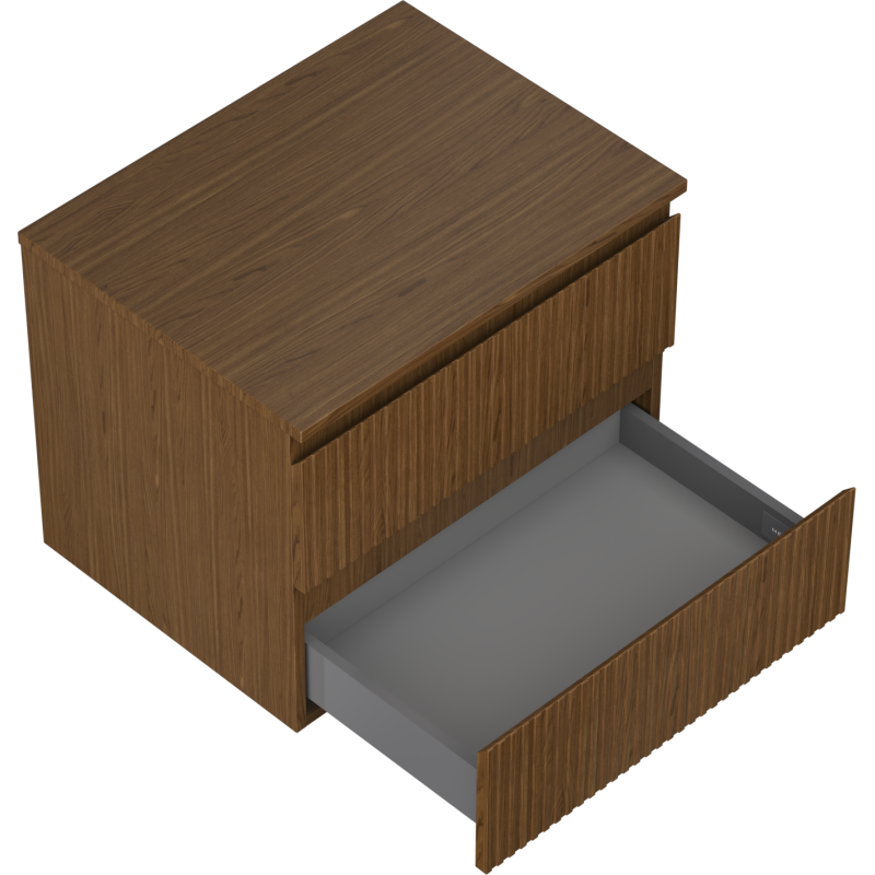 Mexen Rivel vonios kambario spintelė po praustuvu 60 cm su stalviršiu, 2 stalčiai, rifliuota, riešutas - 91A20-06047-2-BFFC86