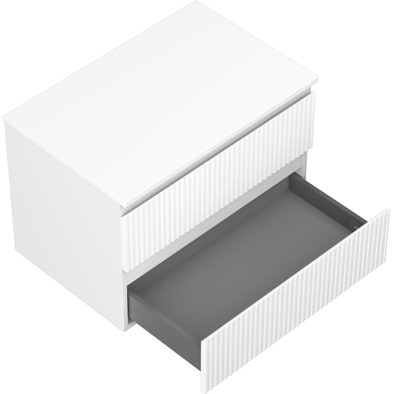 Mexen Rivel vonios spintelė po kriaukle 70 cm su stalviršiu, 2 stalčiai, rifliuota, balta matinė - 91A20-07047-2-BFFC01