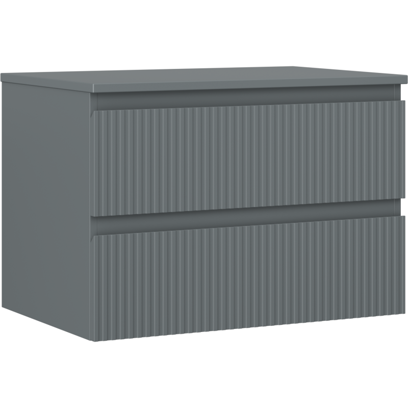 Mexen Rivel vonios kambario spintelė po 70 cm praustuvu su stalviršiu, 2 stalčiai, rumbuota, matinė grafito spalva