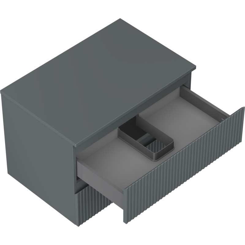 Mexen Rivel vonios kambario spintelė po 70 cm praustuvu su stalviršiu, 2 stalčiai, rumbuota, matinė grafito spalva