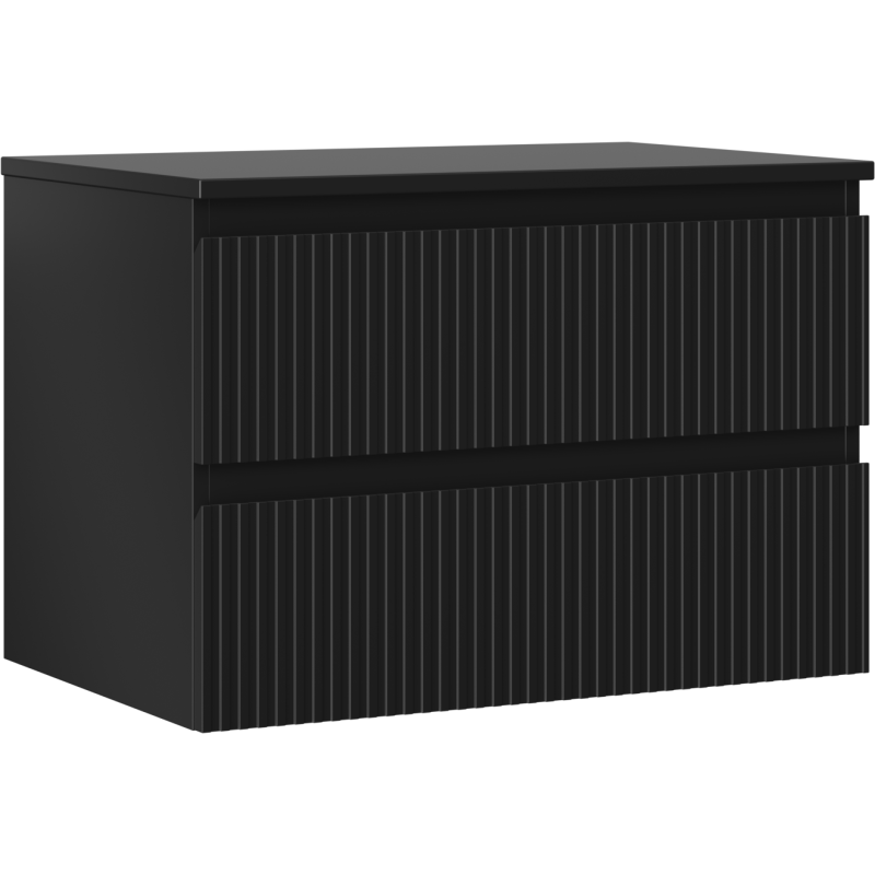 Mexen Rivel vonios spintelė po praustuvu 70 cm su stalviršiu, 2 stalčiai, grioveliuotas, juoda matinė - 91A20-07047-2-BFFC71