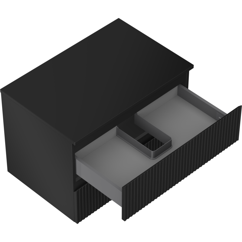 Mexen Rivel vonios spintelė po praustuvu 70 cm su stalviršiu, 2 stalčiai, grioveliuotas, juoda matinė - 91A20-07047-2-BFFC71