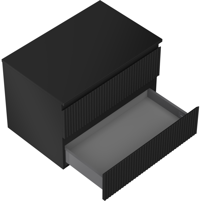 Mexen Rivel vonios spintelė po praustuvu 70 cm su stalviršiu, 2 stalčiai, grioveliuotas, juoda matinė - 91A20-07047-2-BFFC71