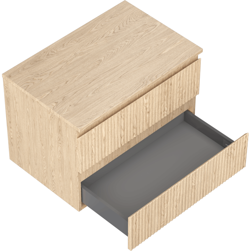 Mexen Rivel vonios spintelė po kriaukle 70 cm su stalviršiu, 2 stalčiai, rifliuotas, ąžuolas - 91A20-07047-2-BFFC81