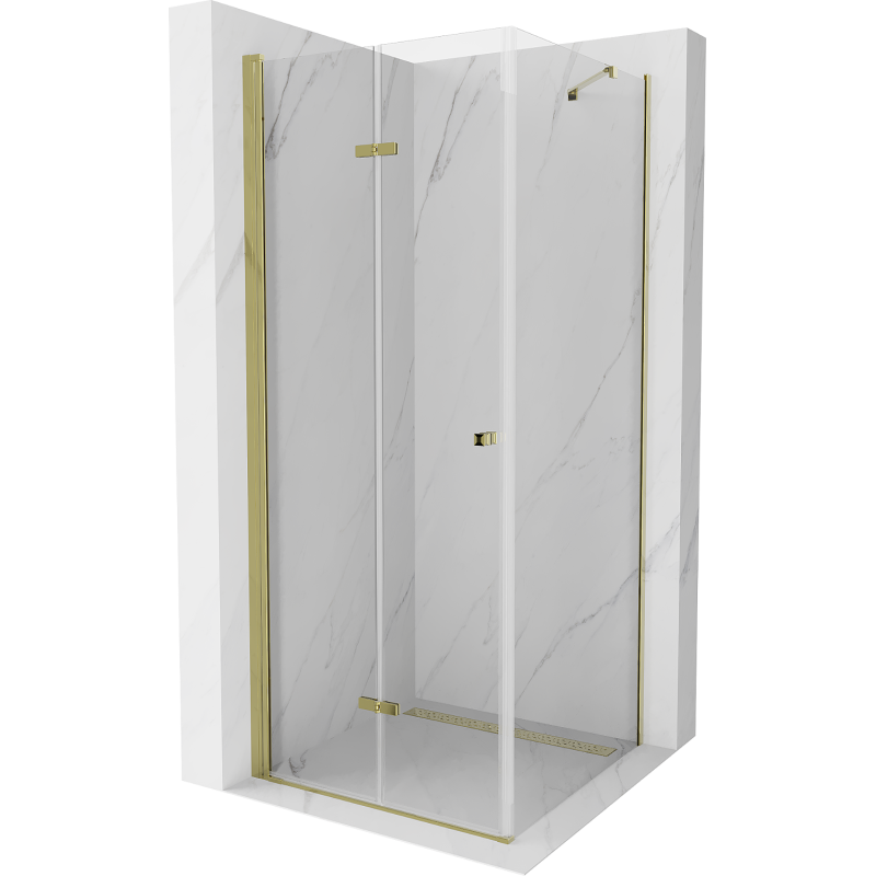Mexen Lima sulankstoma dušo kabina 90 x 90 cm, skaidri, auksinė - 856-090-090-50-00