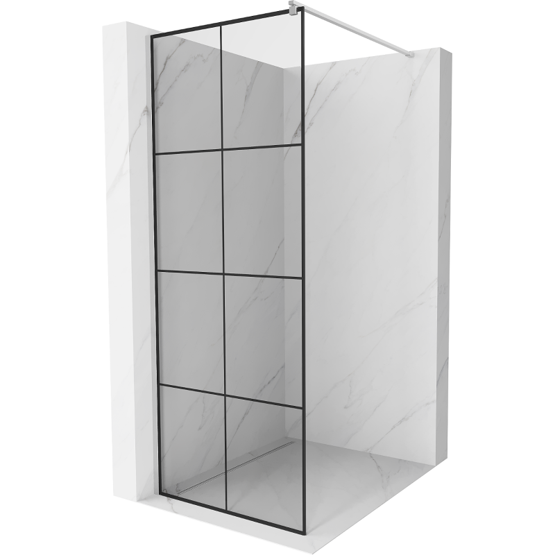 Mexen Kioto Dušo siena Walk-in 80 x 200 cm, juoda tinklelis 8 mm, chromas - 800-080-101-01-77
