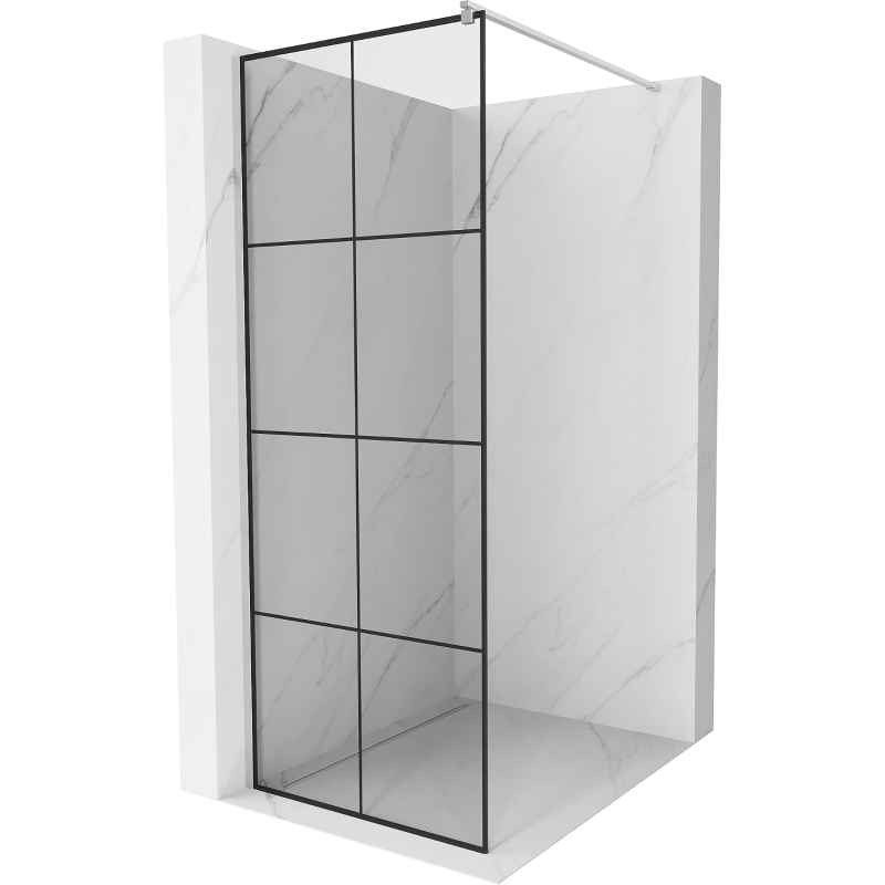 Mexen Kioto dušo siena Walk-in 80 x 200 cm, juodas tinklelis 8 mm, chromas - 800-080-101-01-77