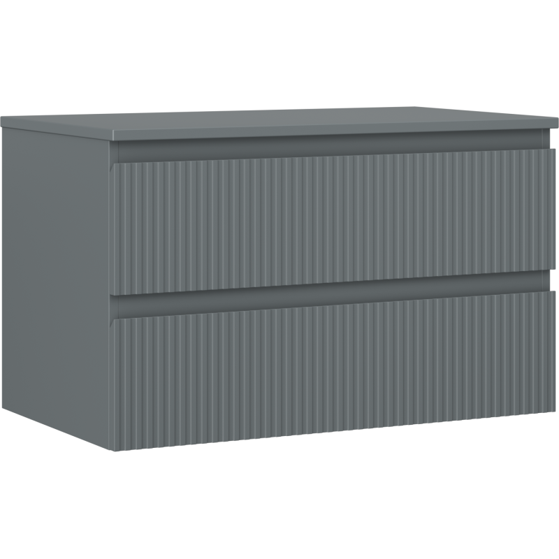 Mexen Rivel vonios spintelė po praustuvu 80 cm su stalviršiu, 2 stalčiai, grioveliais, matinė grafito spalva