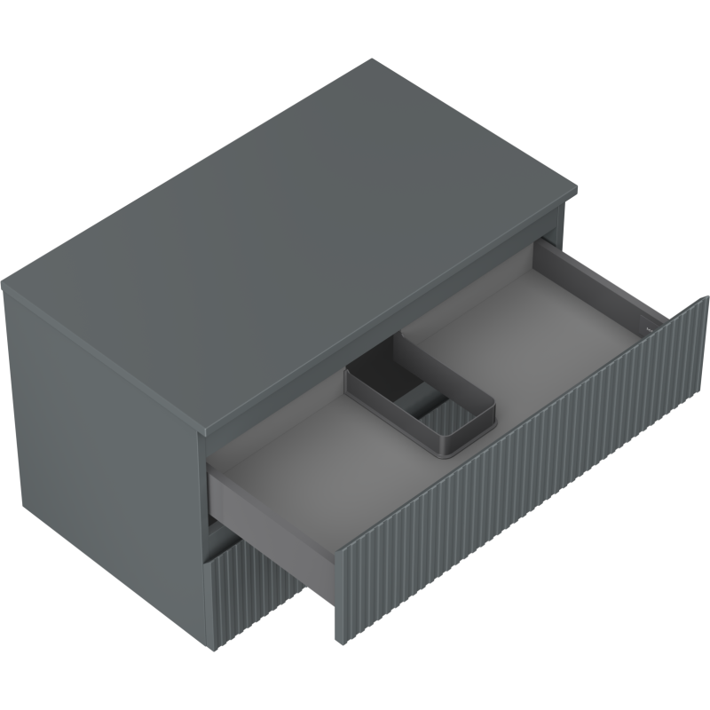 Mexen Rivel vonios spintelė po praustuvu 80 cm su stalviršiu, 2 stalčiai, grioveliais, matinė grafito spalva