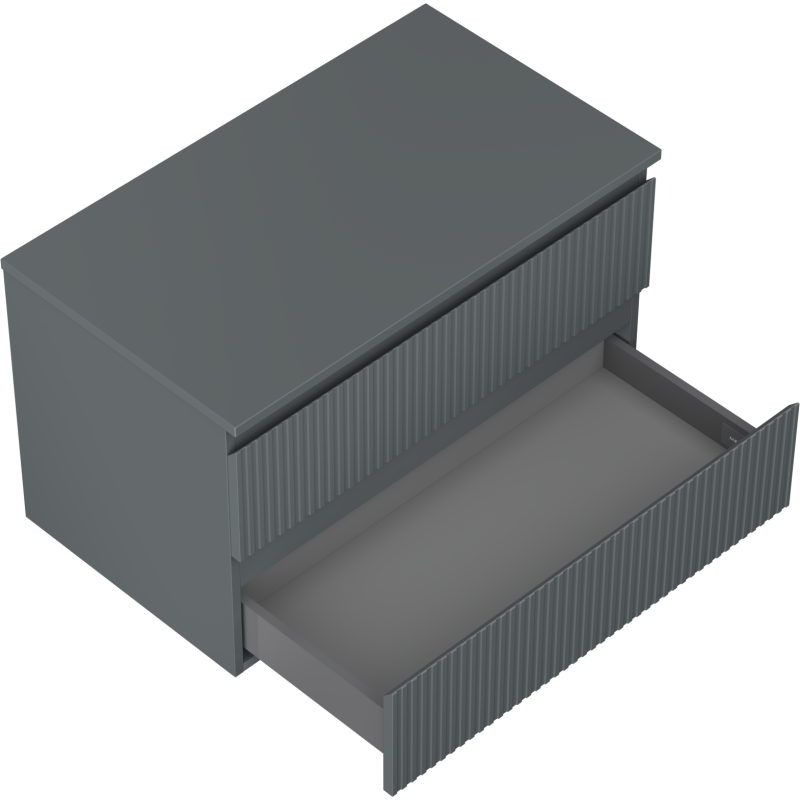 Mexen Rivel vonios spintelė po praustuvu 80 cm su stalviršiu, 2 stalčiai, grioveliais, matinė grafito spalva