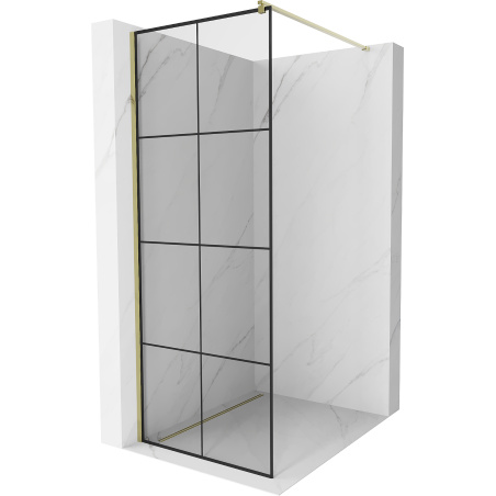 Mexen Kioto dušo sienelė Walk-in 80 x 200 cm, juodas tinklelis 8 mm, auksinė - 800-080-101-50-77