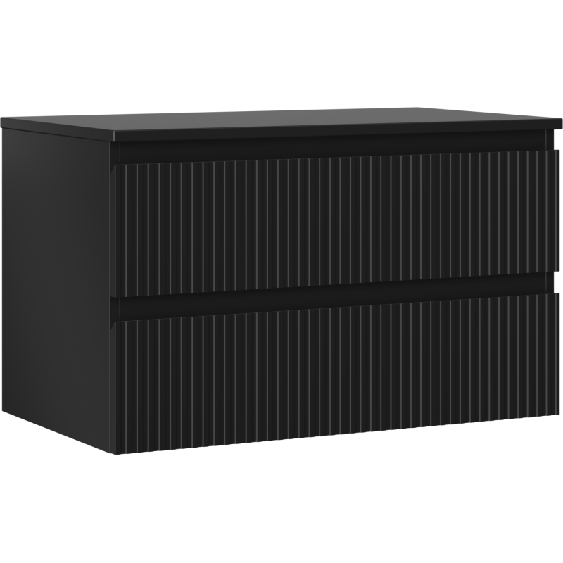 Mexen Rivel vonios kambario spintelė su stalviršiu po praustuvu, 80 cm, 2 stalčiai, rifliuota, juoda mat - 91A20-08047-2-BFFC71