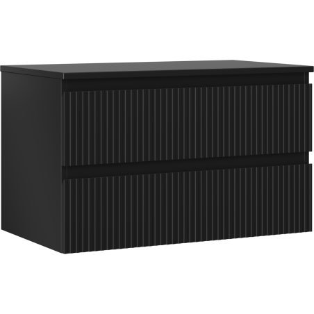 Mexen Rivel vonios kambario spintelė su stalviršiu po praustuvu, 80 cm, 2 stalčiai, rifliuota, juoda mat - 91A20-08047-2-BFFC71