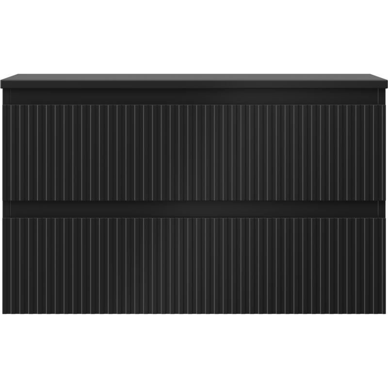 Mexen Rivel vonios kambario spintelė su stalviršiu po praustuvu, 80 cm, 2 stalčiai, rifliuota, juoda mat - 91A20-08047-2-BFFC71