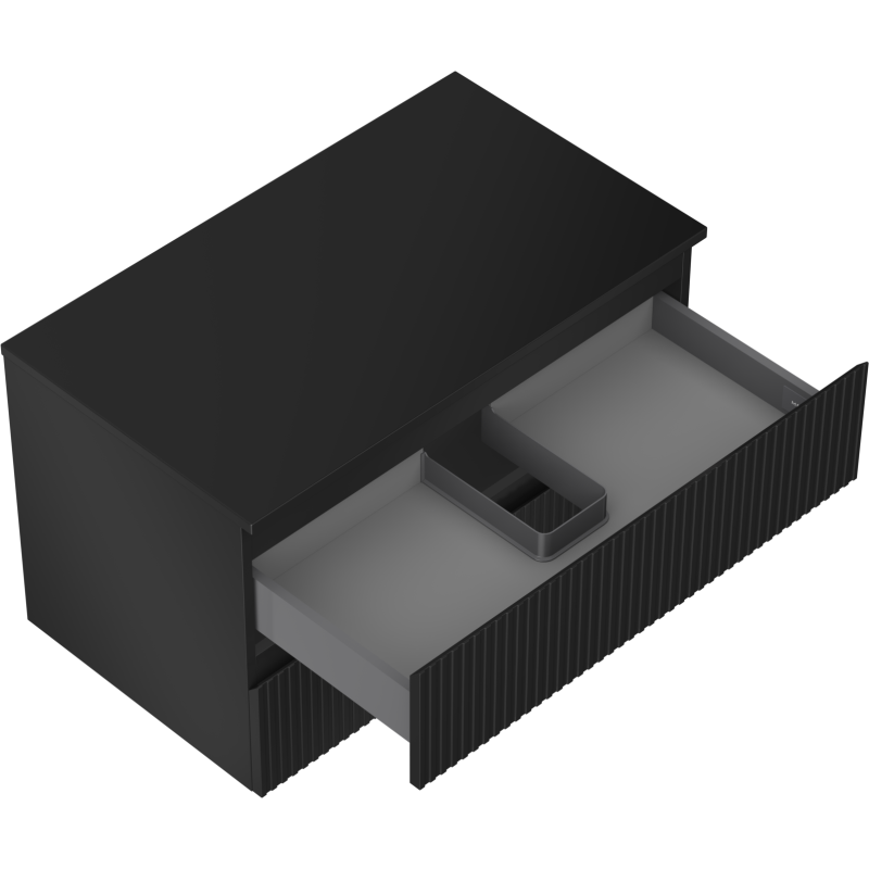 Mexen Rivel vonios kambario spintelė su stalviršiu po praustuvu, 80 cm, 2 stalčiai, rifliuota, juoda mat - 91A20-08047-2-BFFC71