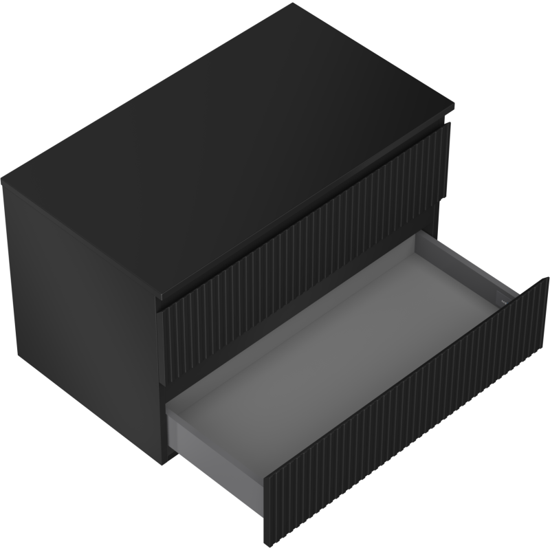 Mexen Rivel vonios kambario spintelė su stalviršiu po praustuvu, 80 cm, 2 stalčiai, rifliuota, juoda mat - 91A20-08047-2-BFFC71