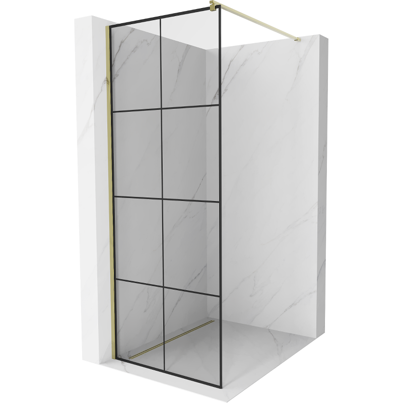 Mexen Kioto dušo sienelė Walk-in 90 x 200 cm, juodas tinklelis 8 mm, auksinė - 800-090-101-50-77