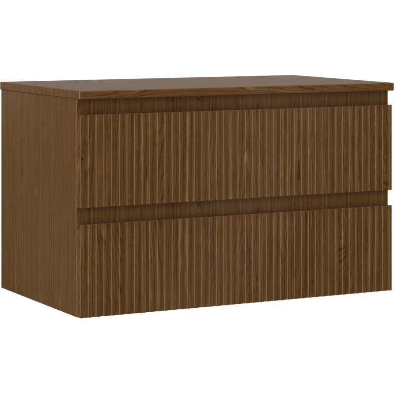 Mexen Rivel vonios spintelė po praustuvu 80 cm su stalviršiu, 2 stalčiai, rifliuota, graikinis riešutas - 91A20-08047-2-BFFC86