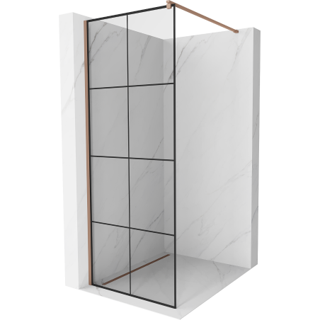 Mexen Kioto dušo sienelė Walk-in 80 x 200 cm, juodas tinklelis 8 mm, rožinis auksas - 800-080-101-60-77