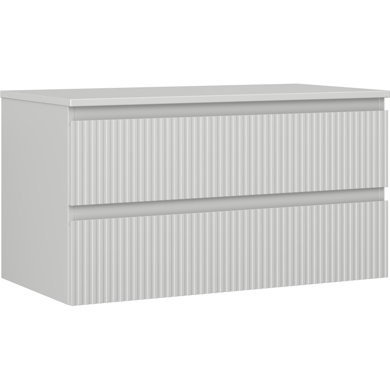 Mexen Rivel vonios spintelė po kriaukle, 90 cm su stalviršiu, 2 stalčiai, rifliuota, pilkos matinės spalvos