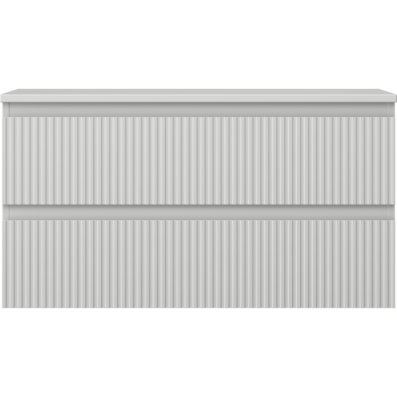 Mexen Rivel vonios spintelė po kriaukle, 90 cm su stalviršiu, 2 stalčiai, rifliuota, pilkos matinės spalvos