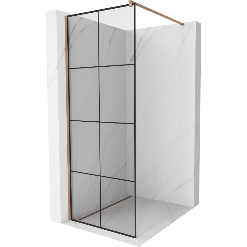 Mexen Kioto dušo sienelė Walk-in 90 x 200 cm, juodas tinklelis 8 mm, rožinis auksas - 800-090-101-60-77