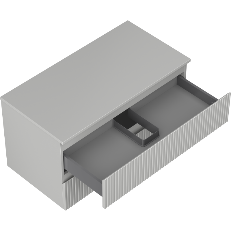 Mexen Rivel vonios spintelė po kriaukle, 90 cm su stalviršiu, 2 stalčiai, rifliuota, pilkos matinės spalvos