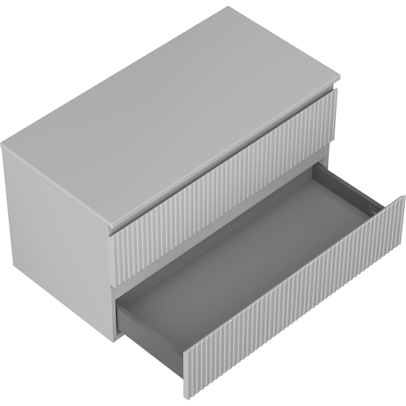 Mexen Rivel vonios spintelė po kriaukle, 90 cm su stalviršiu, 2 stalčiai, rifliuota, pilkos matinės spalvos