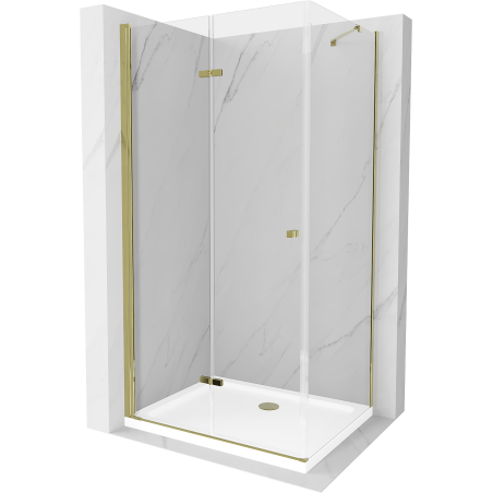 Mexen Lima sulankstoma dušo kabina 70 x 80 cm, Skaidrus, Auksinė + dušo padėklas Flat - 856-070-080-50-00-4010