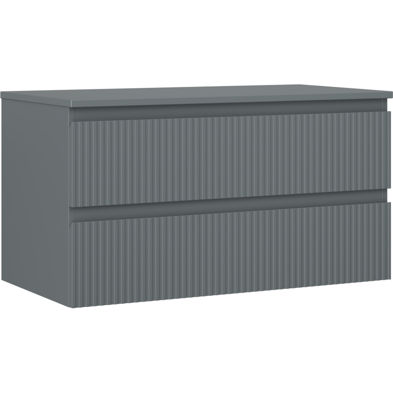 Mexen Rivel vonios spintelė po praustuvu 90 cm su stalviršiu, 2 stalčiais, grioveliais, grafito matinė - 91A20-09047-2-BFFC66