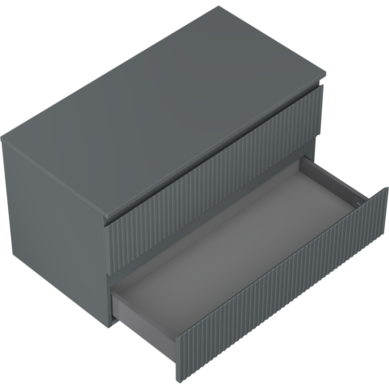 Mexen Rivel vonios spintelė po praustuvu 90 cm su stalviršiu, 2 stalčiais, grioveliais, grafito matinė - 91A20-09047-2-BFFC66