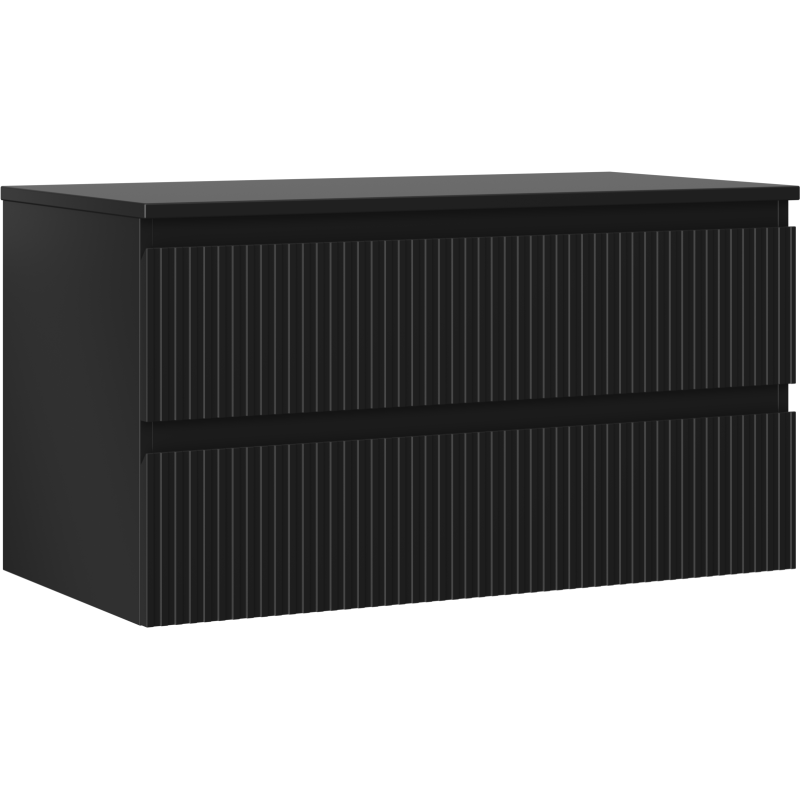 Mexen Rivel vonios spintelė po praustuvu 90 cm su stalviršiu, 2 stalčiai, rifliuota, juoda matinė - 91A20-09047-2-BFFC71