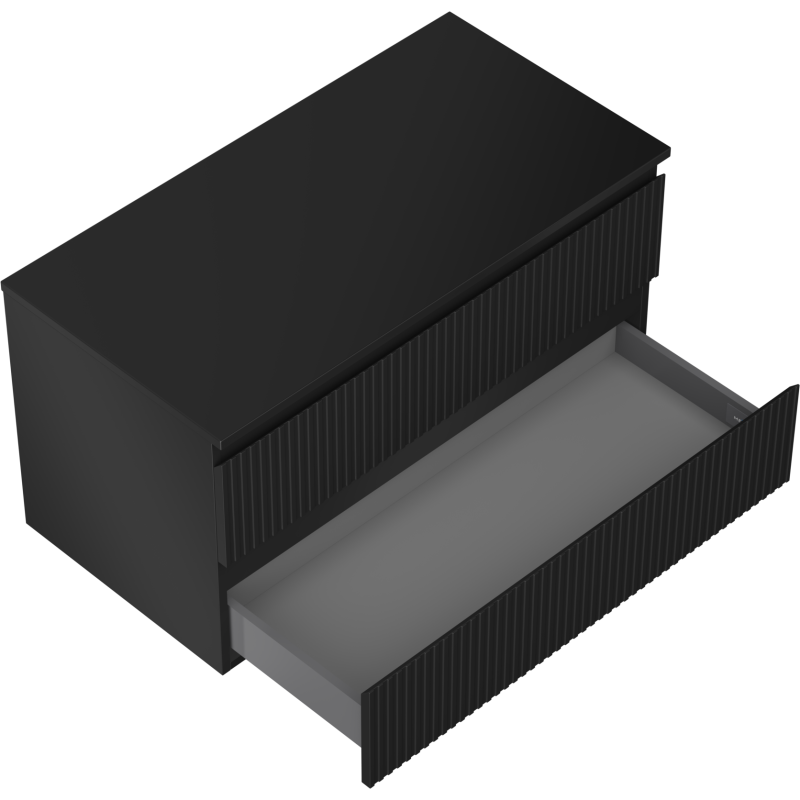 Mexen Rivel vonios spintelė po praustuvu 90 cm su stalviršiu, 2 stalčiai, rifliuota, juoda matinė - 91A20-09047-2-BFFC71