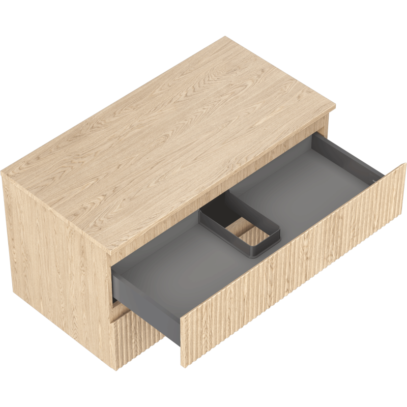 Mexen Rivel vonios spintelė po praustuvu 90 cm su stalviršiu, 2 stalčiai, rifliuota, ąžuolo - 91A20-09047-2-BFFC81