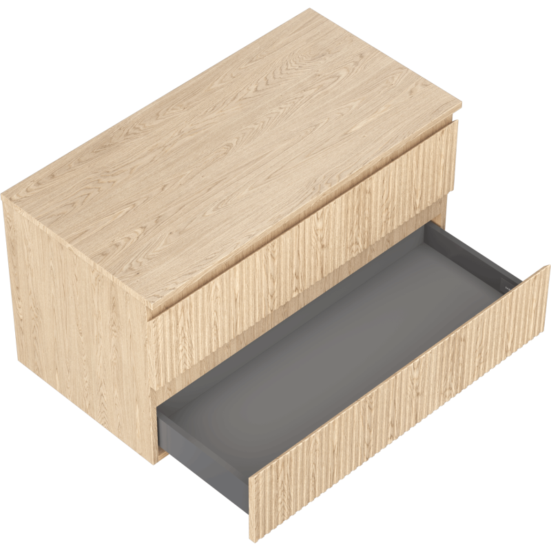 Mexen Rivel vonios spintelė po praustuvu 90 cm su stalviršiu, 2 stalčiai, rifliuota, ąžuolo - 91A20-09047-2-BFFC81